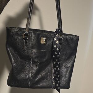 Dooney & Bourke Black Pebbled Leather Shoulder Tote with Floral Scarf